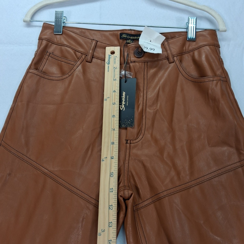 Shinestar Pants Womens Medium SP5351 Brown Vegan Leather Straight Leg NEW - Picture 7 of 9